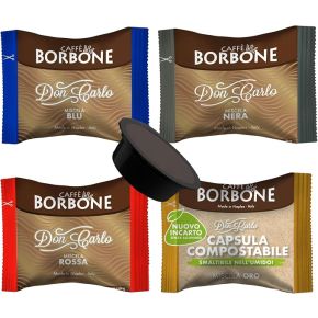 200 Capsule assortite Caffè Borbone compatibili Lavazza A Modo Mio 50 Nera - 50 Rossa - 50 Blu - 50 Oro