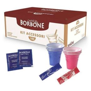 KIT ACCESSORI BORBONE - 100 BICCHIERI 100 PALETTE 100 ZUCCHERO