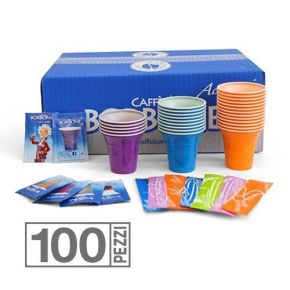 KIT ACCESSORI BORBONE - 100 BICCHIERI 100 PALETTE 100 ZUCCHERO
