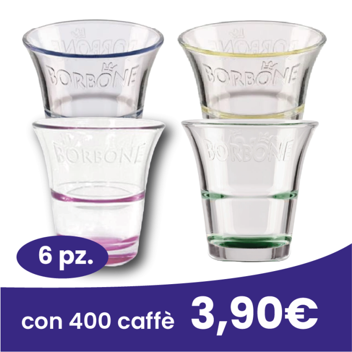 SET DA 6 BICCHIERINI IN VETRO CAFFE' BORBONE